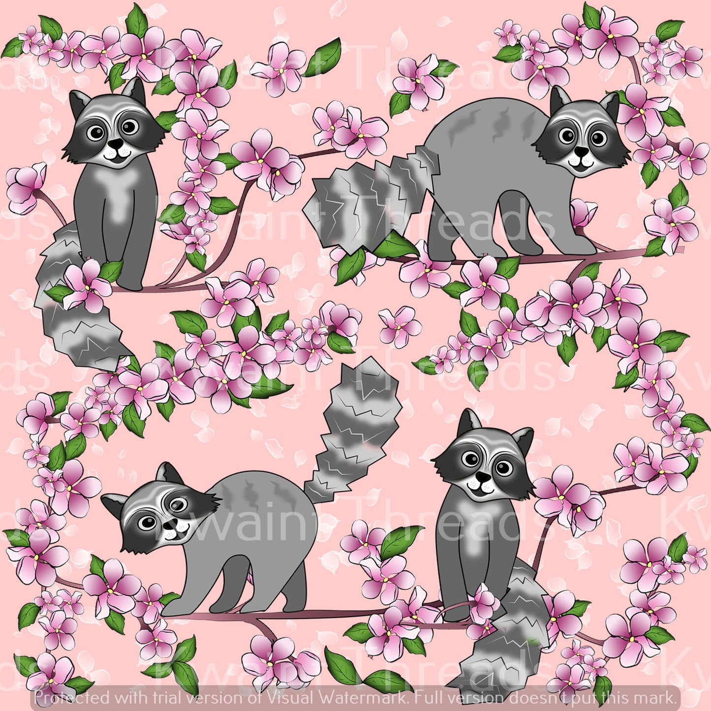 Magikel Racoons and Apple Blossoms Pink Artist Print Pre Order