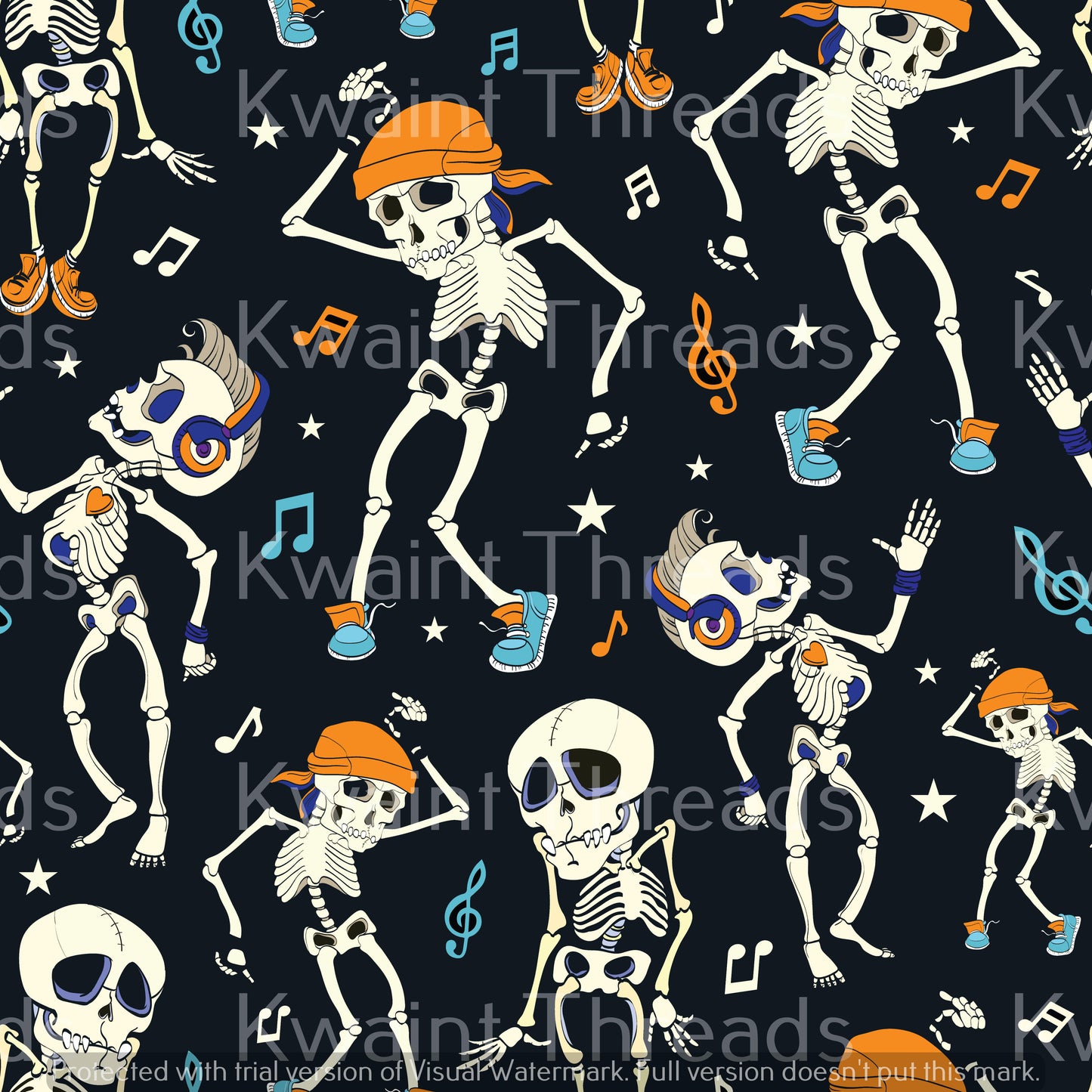 Kwaint Skeletons Dancing Pre order Fabric