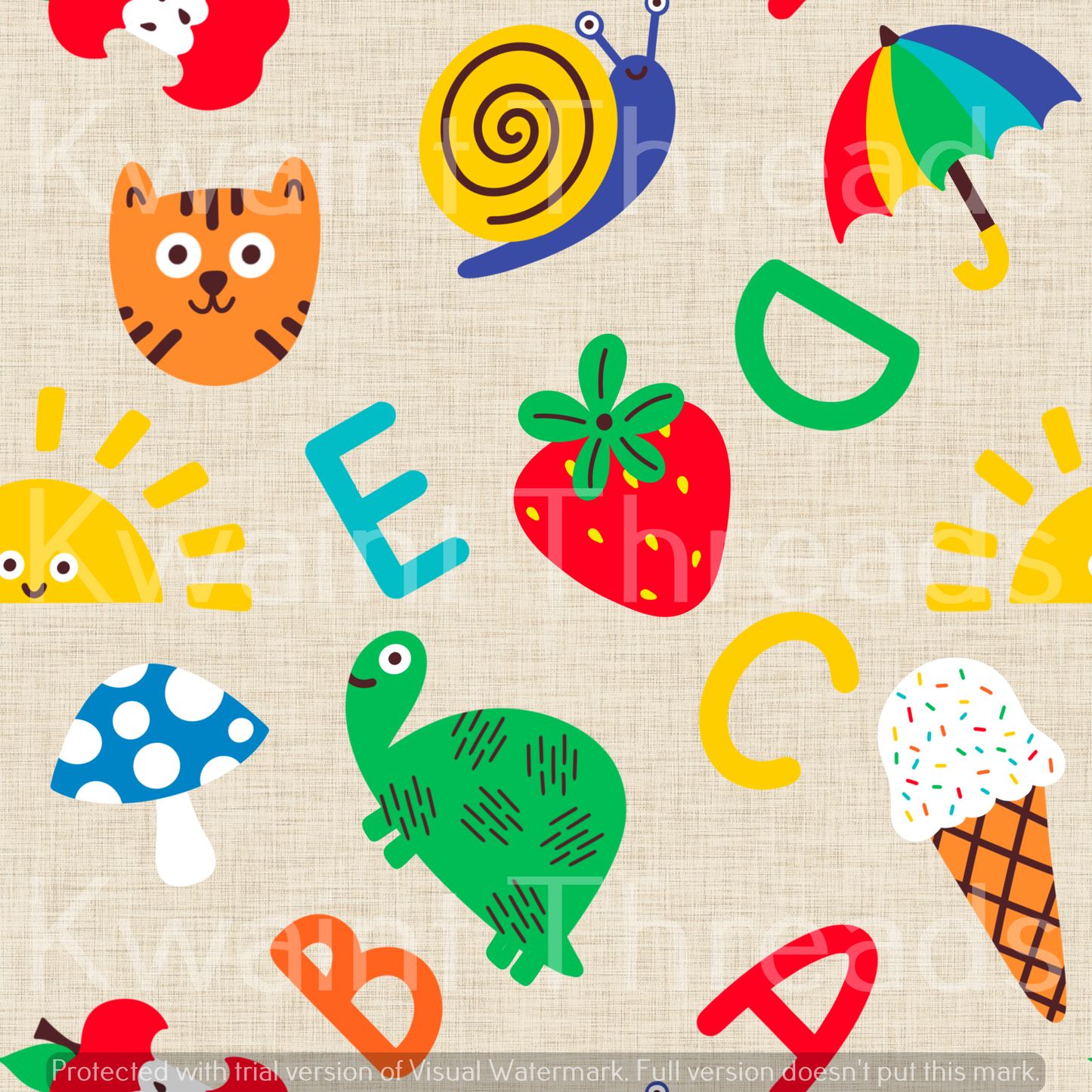 Fabric Mama Retro Baby Rainbow Alphabet Fabric On Demand Pre Order