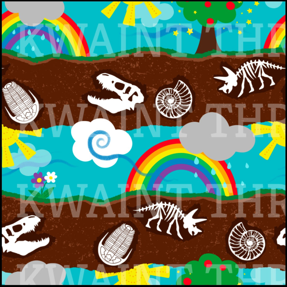 Fabric Mama Beneath our feet Dino Bones Organic Cotton Lycra Jersey Knit Fabric