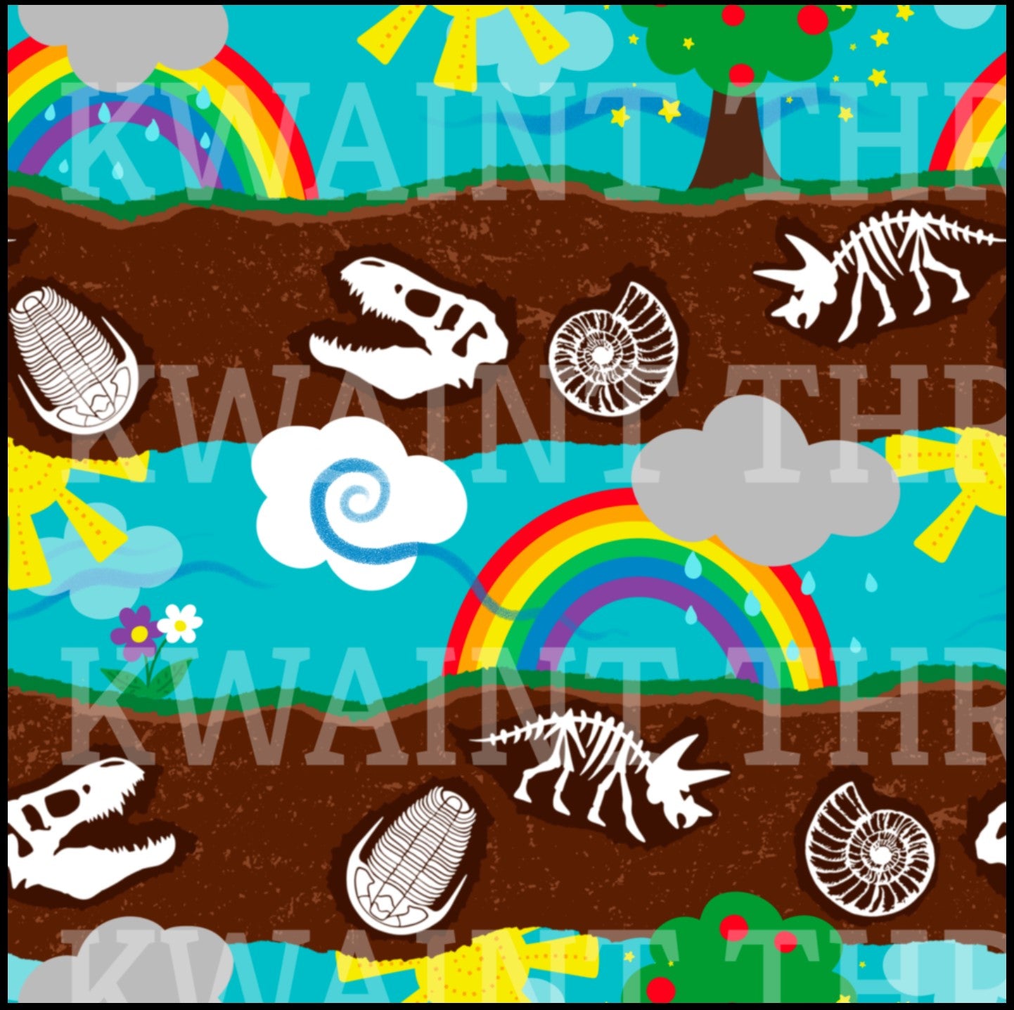 Fabric Mama Beneath our feet Dino Bones Organic Cotton Lycra Jersey Knit Fabric