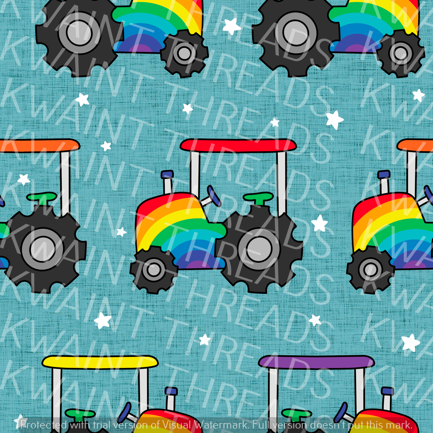 Fabric Mama Rainbow Tractors Fabric On Demand Pre Order