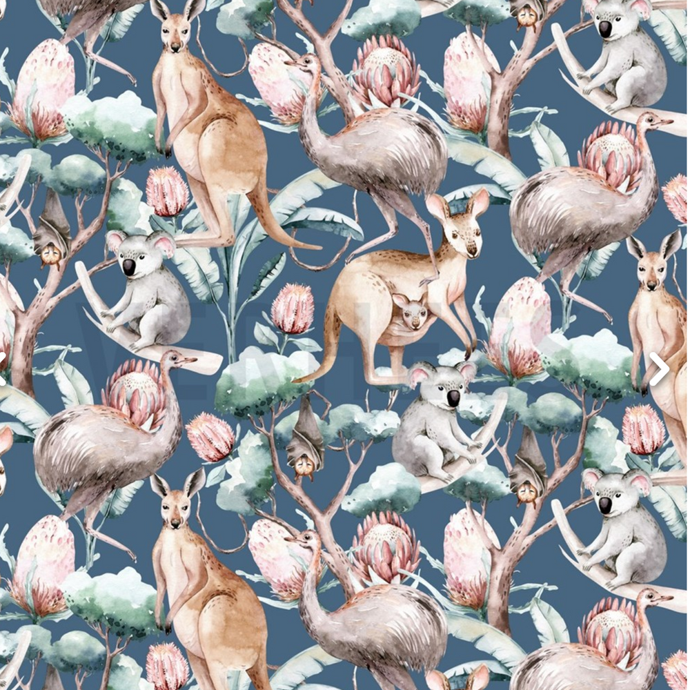 Euro Knit Kangaroo, Emu, Koala Cotton Lycra 220gsm GOTS Organic
