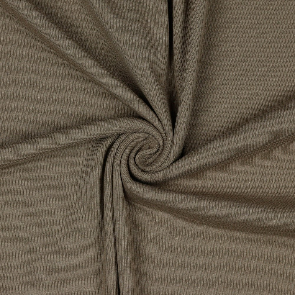 Euro Knit Taupe Ribbed Jersey GOTS Certified Cotton Lycra Fabric