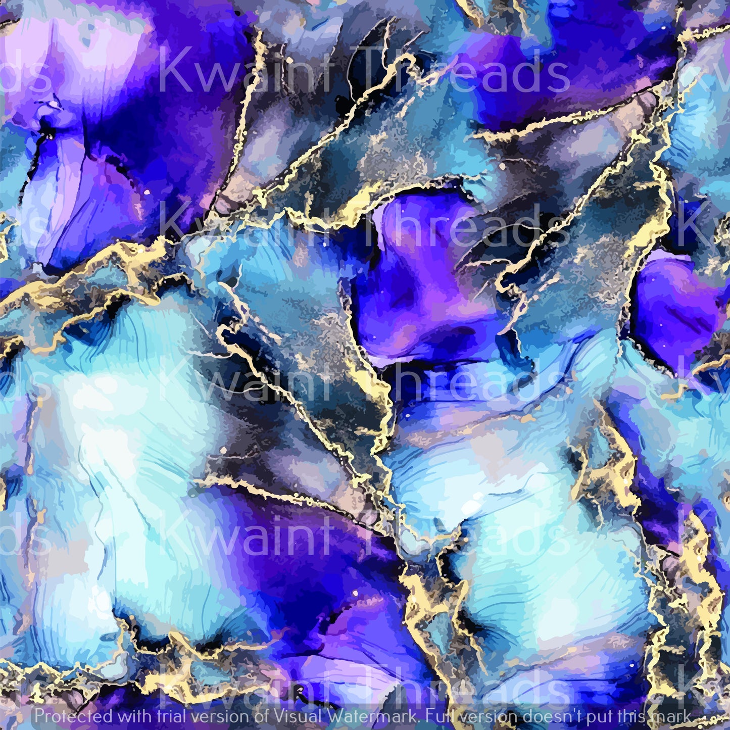 Kwaint Ink  Watercolour Marble Electric Purple Blue Pre order Fabric