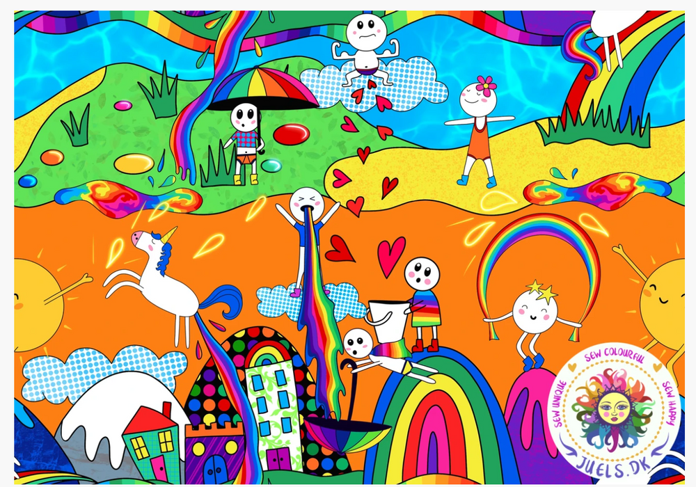 
                      
                        Juels Rainbow Wonderland Organic Cotton Lycra Jersey Multicoloured Knit Fabric
                      
                    