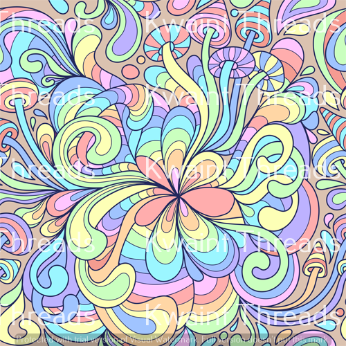 Kwaint Pastel Bonanza Pre order Fabric Psychadelic Retro Mushrooms