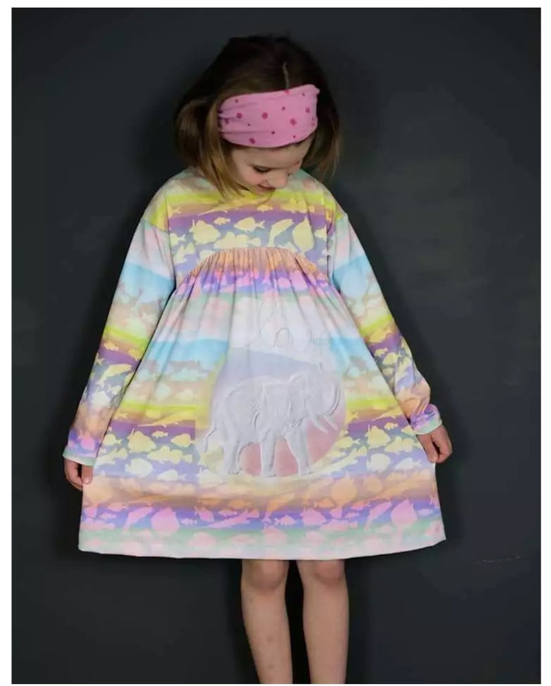 
                      
                        Lillestoff Gentle Elephant Rainbow Organic Cotton Lycra Jersey Knit Fabric
                      
                    