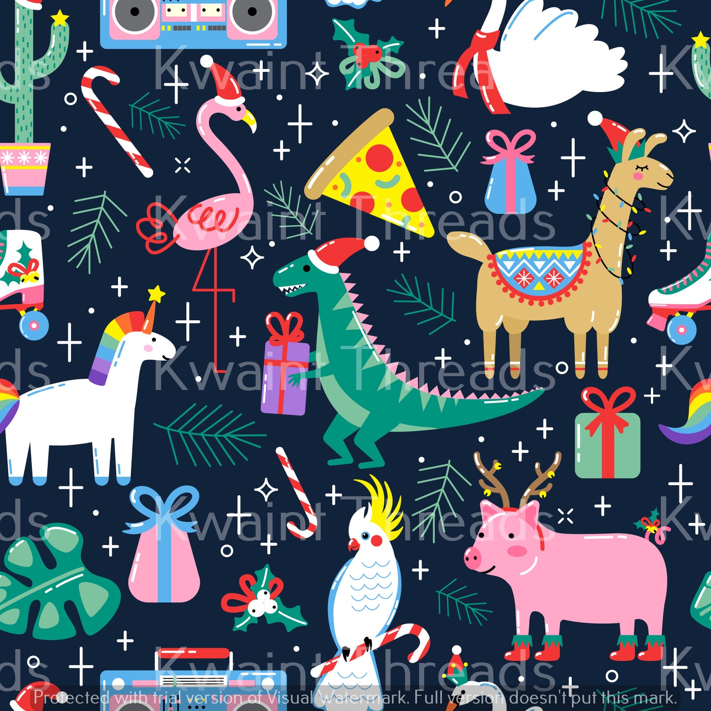 Kwaint Christmas Animal Jumble Preorder On Demand Printed Fabric