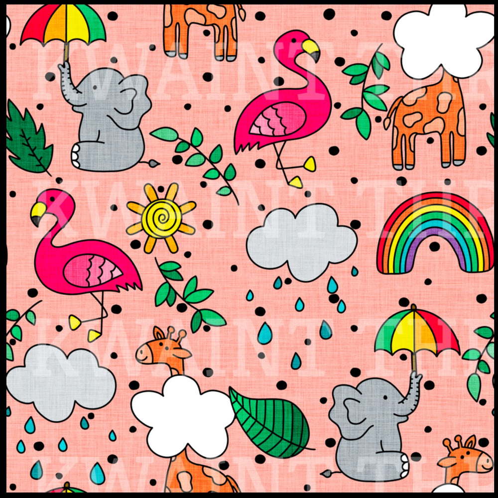Fabric Mama Fairweather Friends Pink Organic Cotton Lycra Jersey Knit Fabrics
