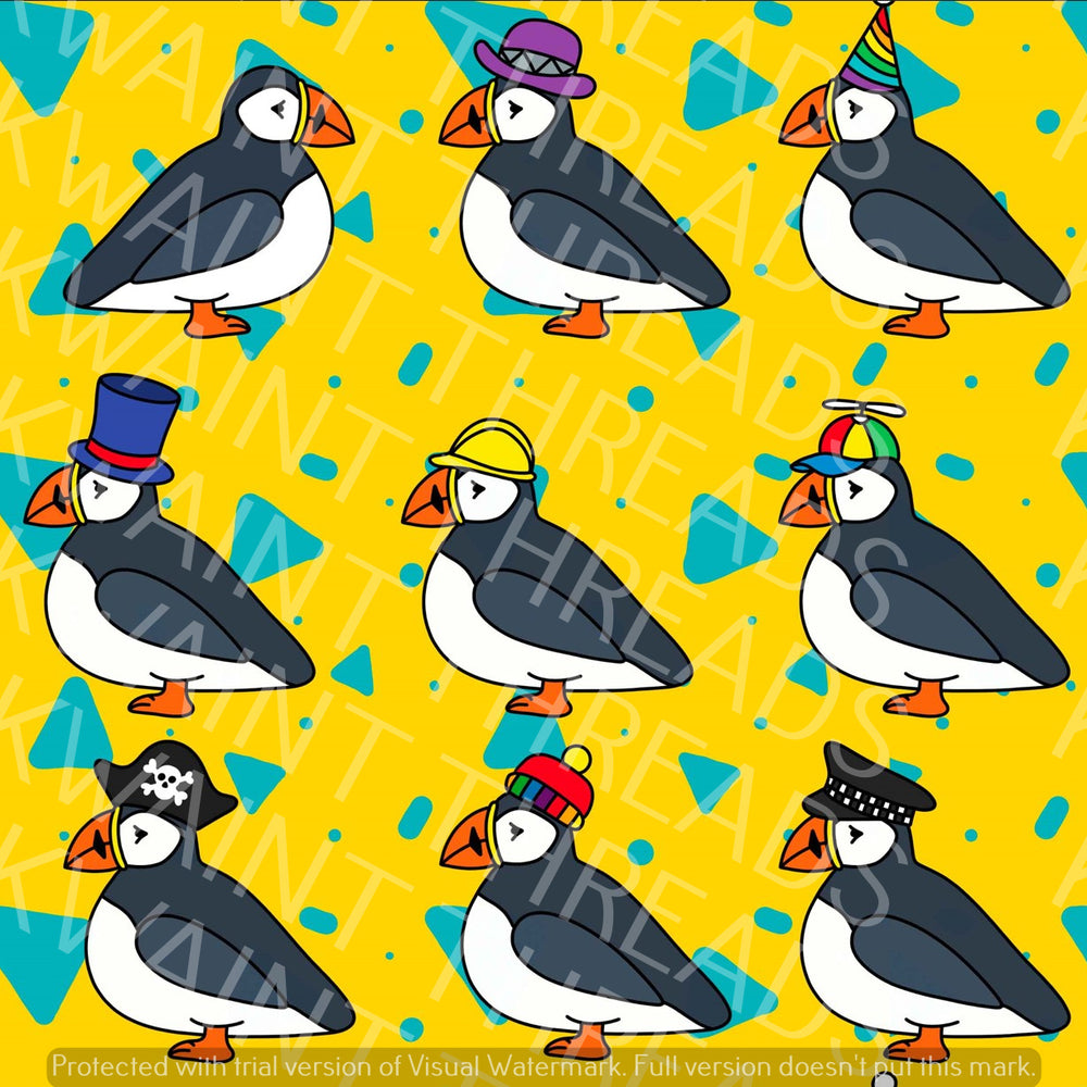 Fabric Mama Try my Hat Puffin Fabric On Demand Pre Order