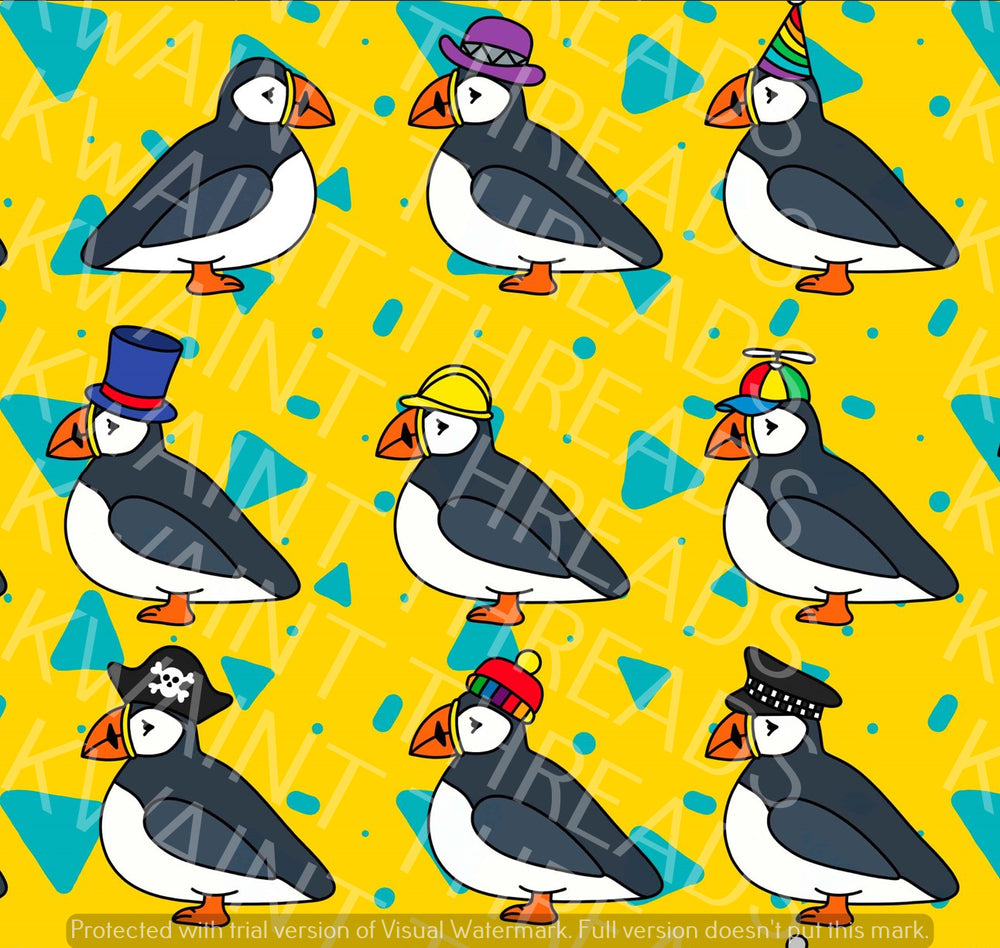 Fabric Mama Try my Hat Puffin Fabric On Demand Pre Order
