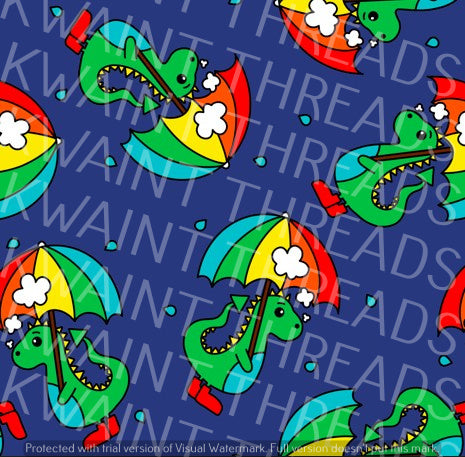 Fabric Mama Dragon Umbrella Blue Fabric On Demand Pre Order