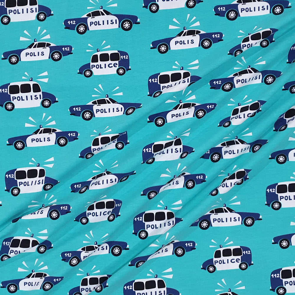 PaaPii Police Cars Turquoise Organic Cotton Lycra