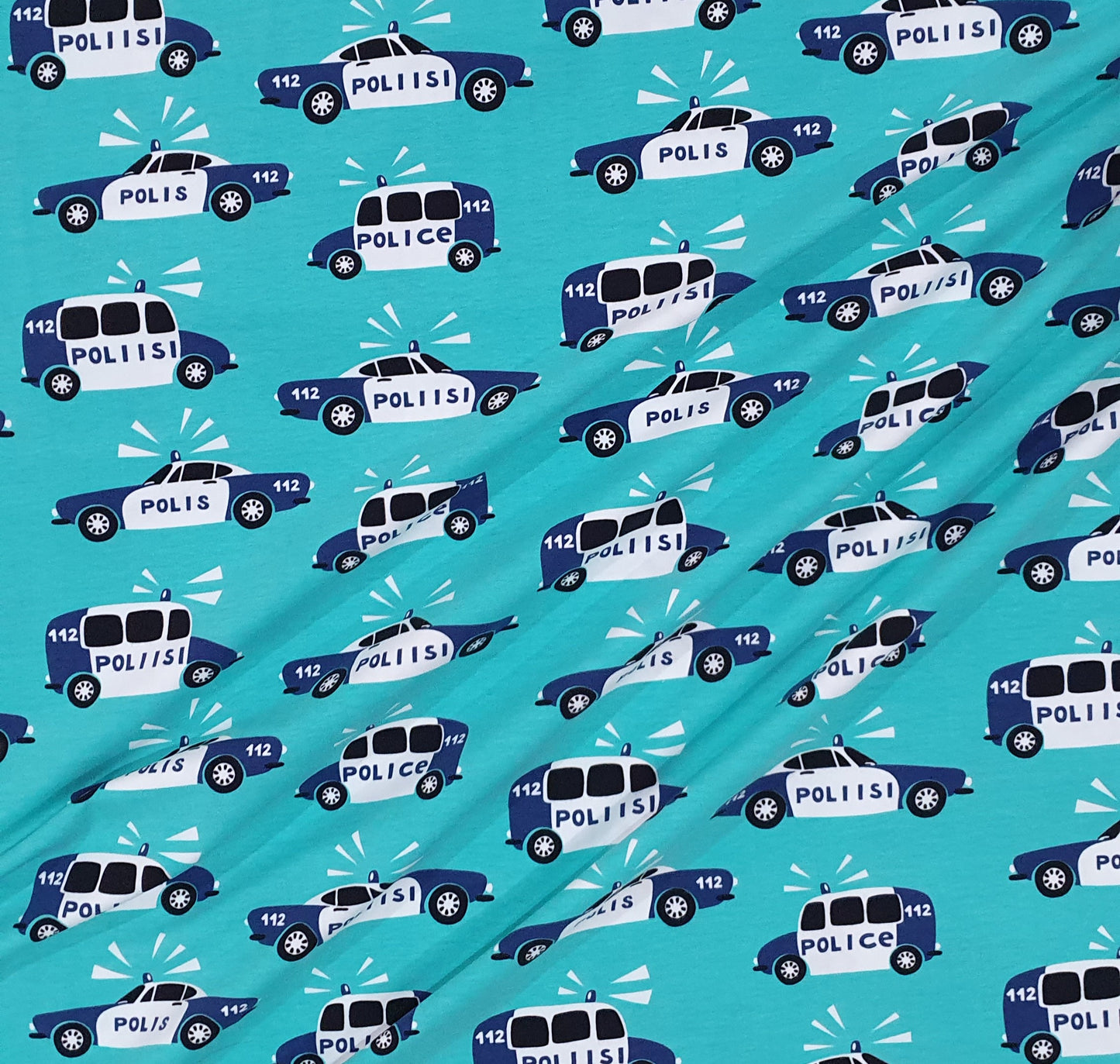 PaaPii Police Cars Turquoise Organic Cotton Lycra