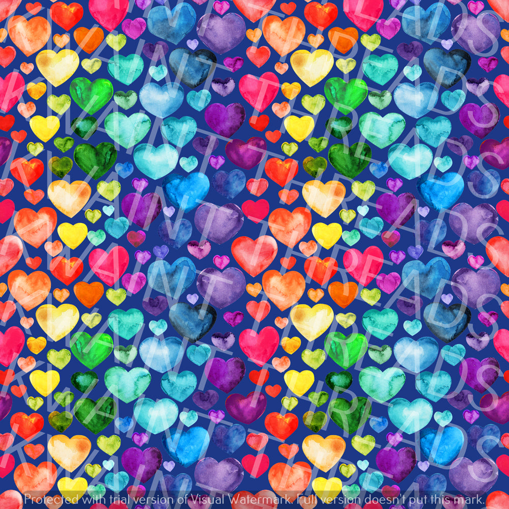 Navy Watercolour Hearts Pre order Rainbow Hearts Fabric