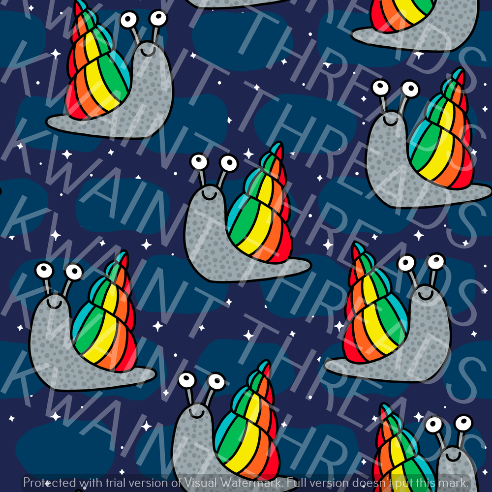 Fabric Mama Twinkle Winkle Rainbow Snails Fabric On Demand Pre Ord