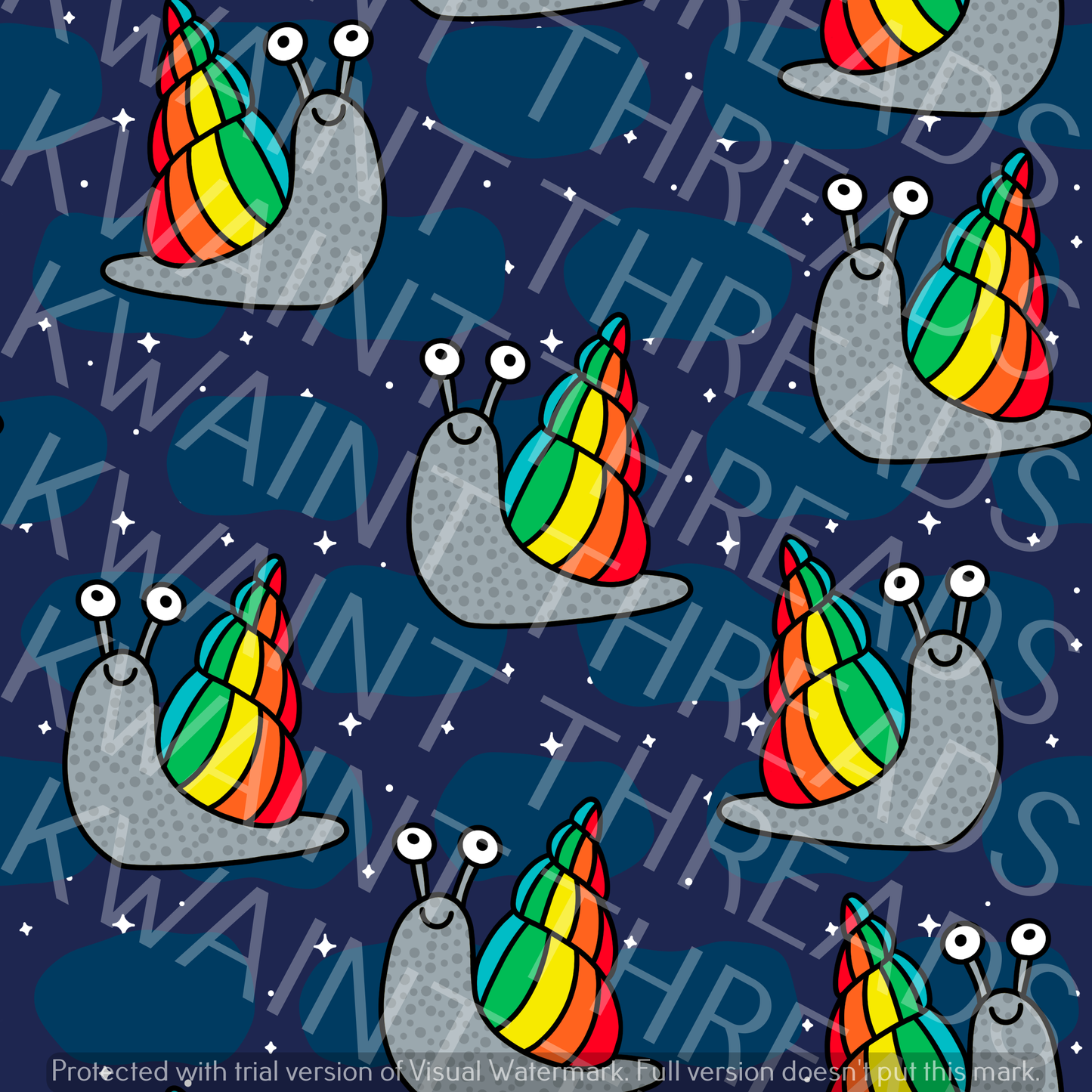 Fabric Mama Twinkle Winkle Rainbow Snails Fabric On Demand Pre Ord