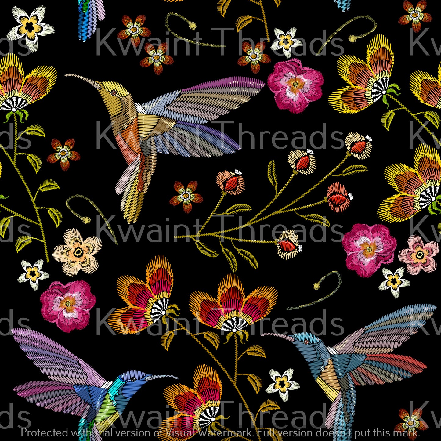 Kwaint Embroidery Hummingbirds Pre order Fabric