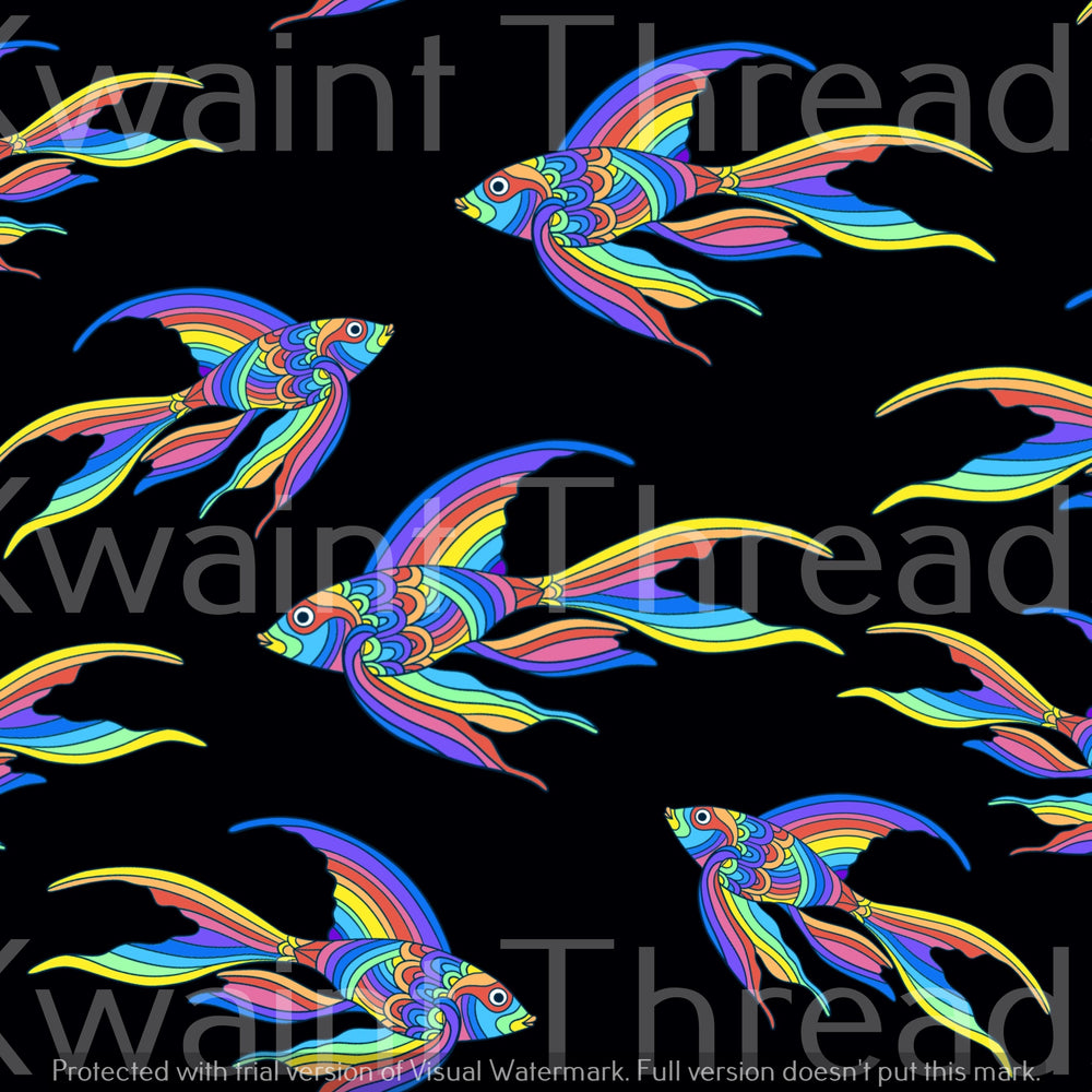 Karly Art Rainbow Fish Black Fabric On Demand Pre Order