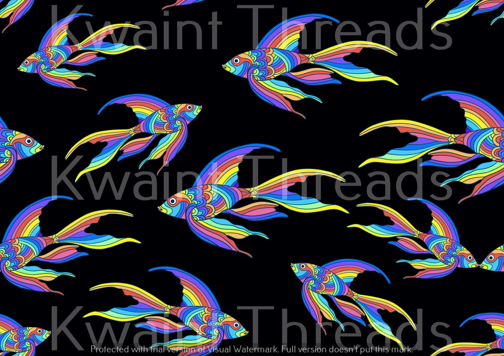 Karly Art Rainbow Fish Black Fabric On Demand Pre Order