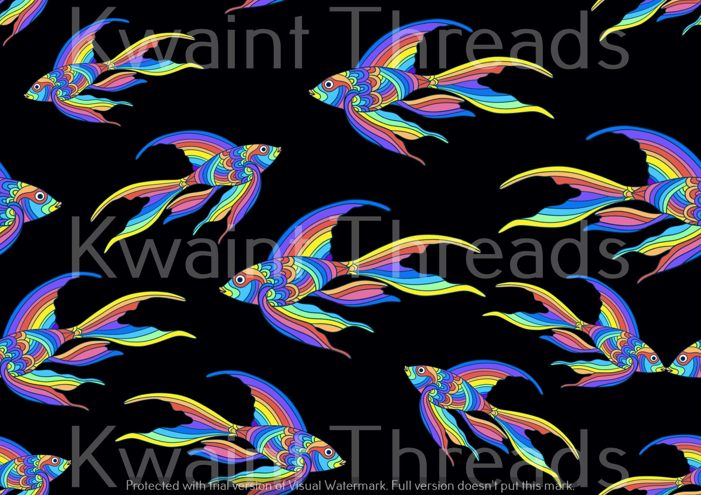 Karly Art Rainbow Fish Black Fabric On Demand Pre Order