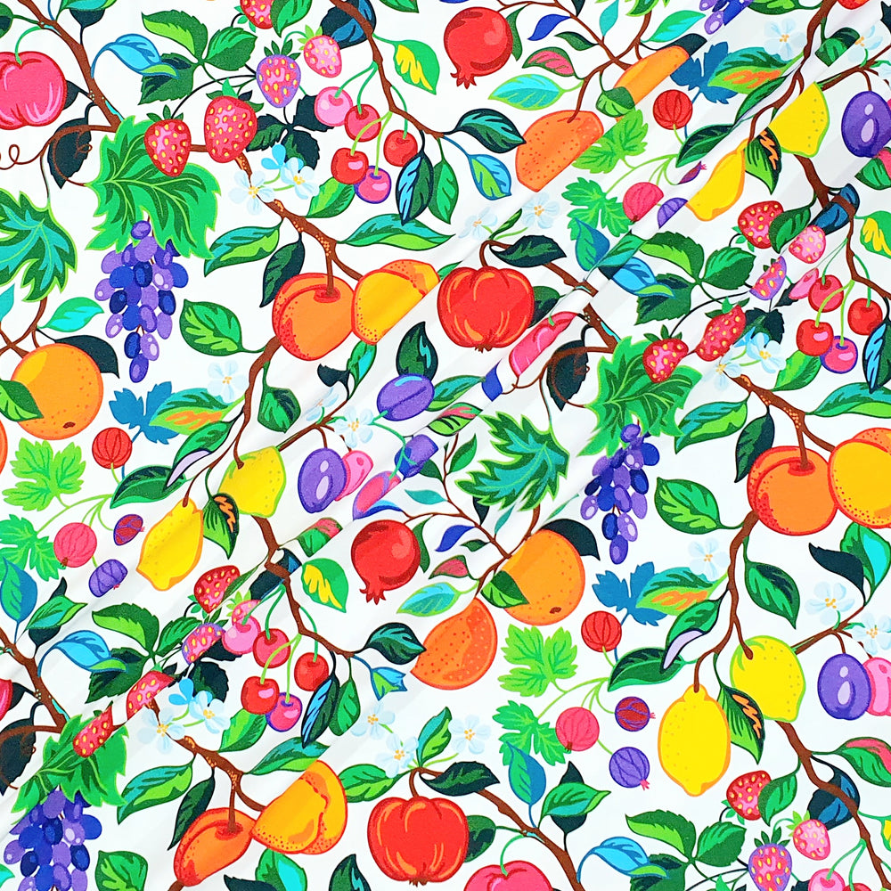 Vintage in my Heart Eden Fruit Bonanza White Organic Cotton Lycra Knit