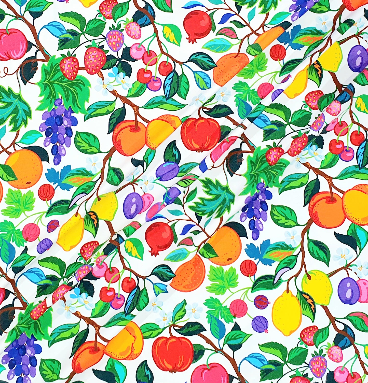 Vintage in my Heart Eden Fruit Bonanza White Organic Cotton Lycra Knit