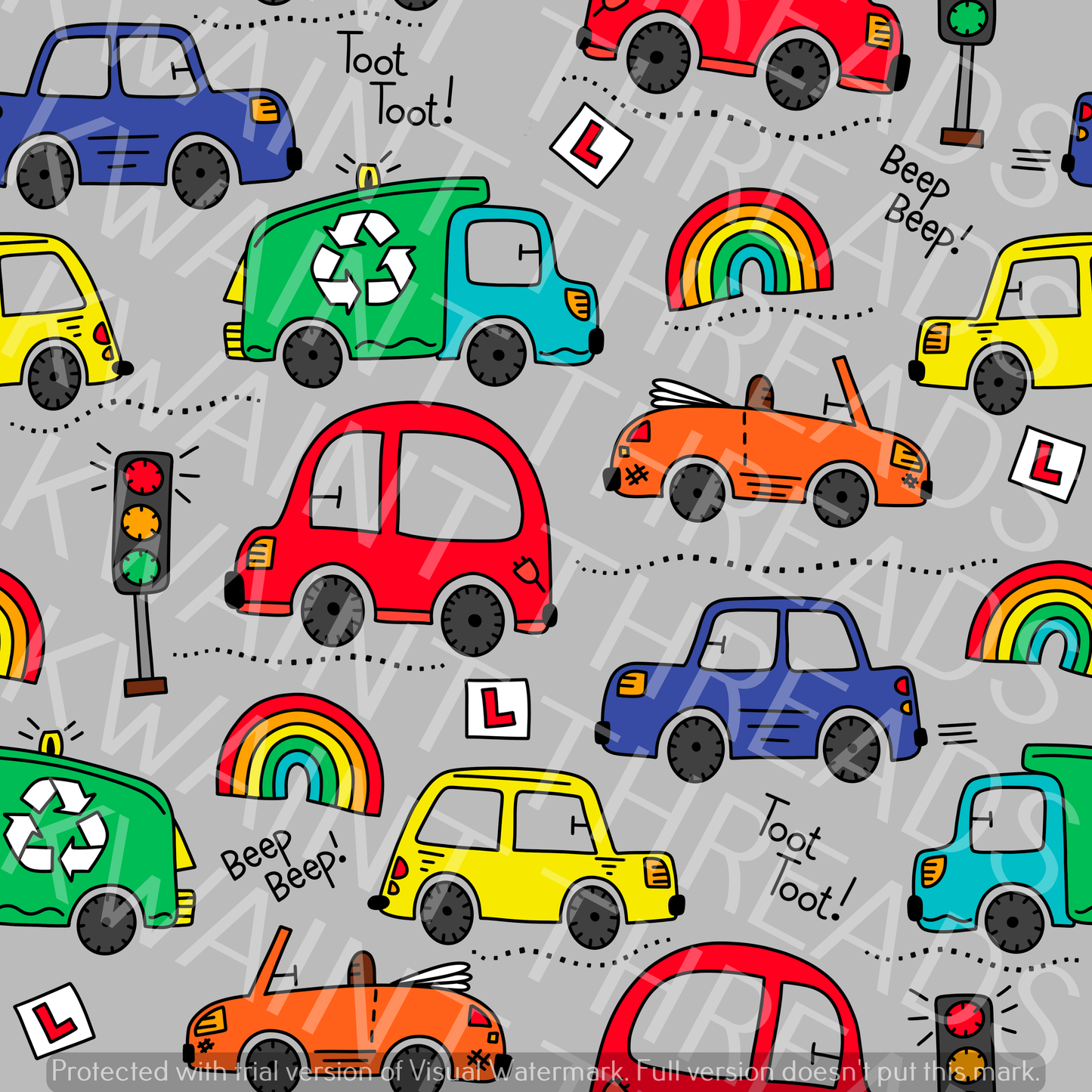 Fabric Mama Beep Beep Rainbow Cars Trucks Fabric On Demand Pre Order