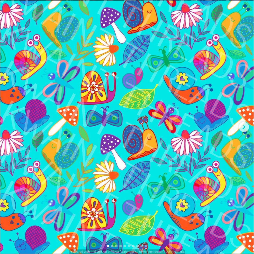 Karly Art Snails Blue Jumble Fabric On Demand Pre Order