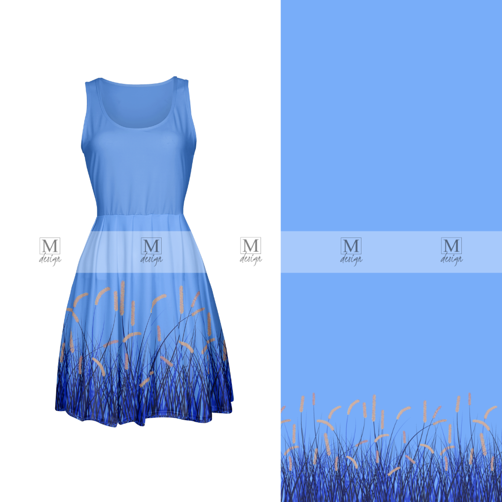 
                      
                        Marlini Wavy Grass Blue Border Print
                      
                    