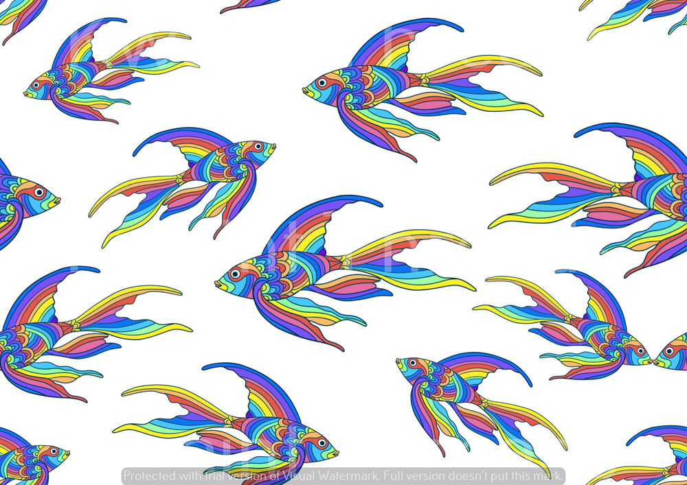 Karly Art Rainbow Fish White Fabric On Demand Pre Order