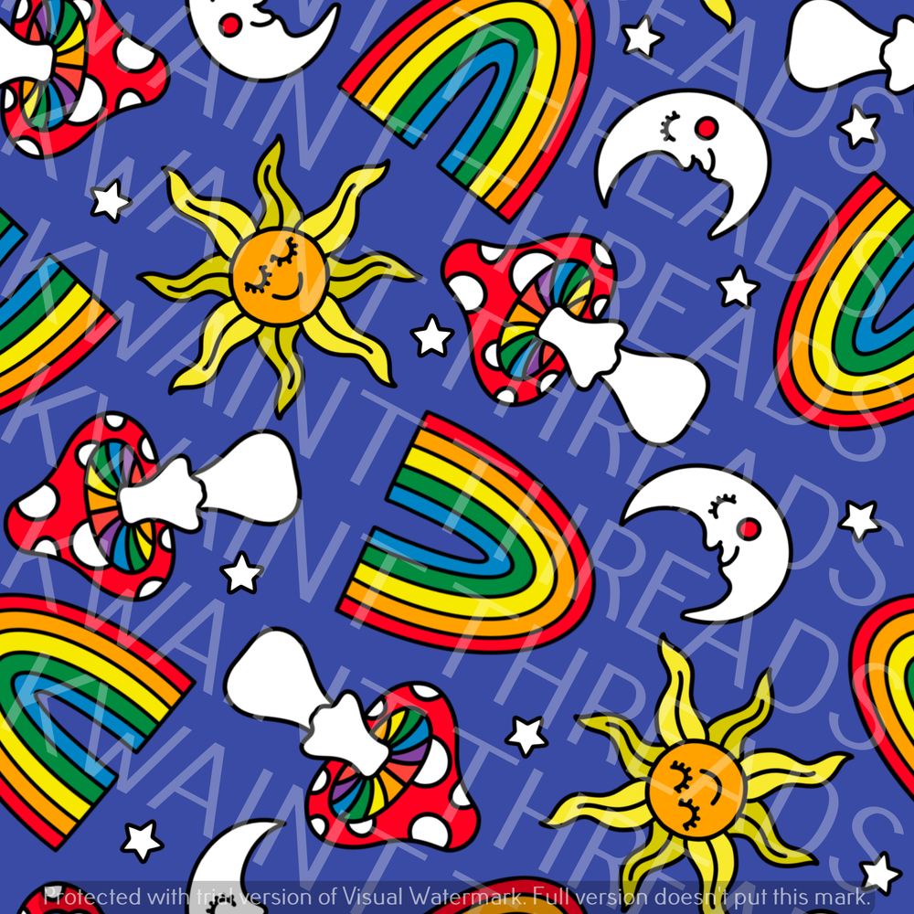 Fabric Mama Hippy Mushroom and Sunshine Fabric On Demand Pre Order
