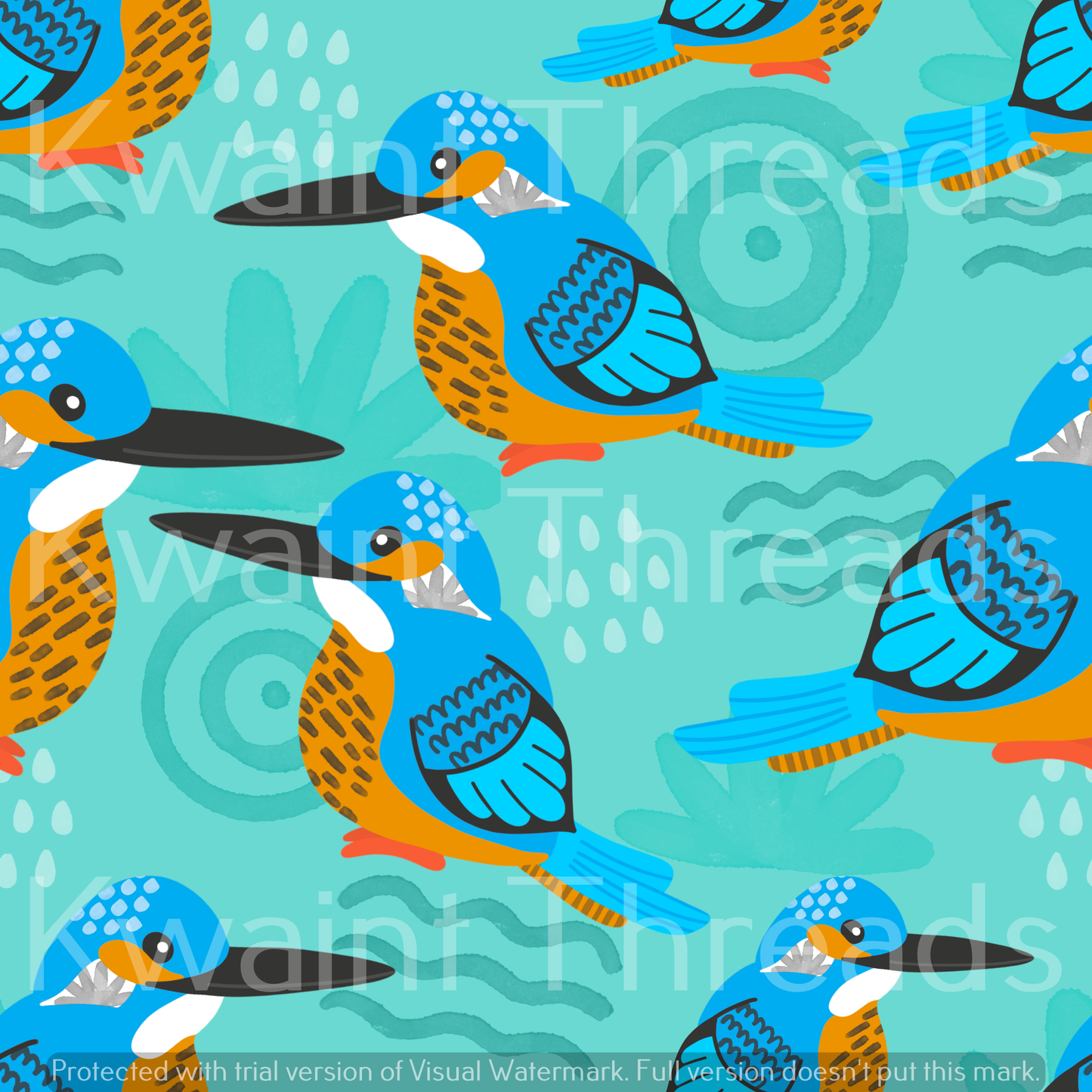 Fabric Mama King of the River Rainbow Kingfisher Fabric On Demand Pre Orde