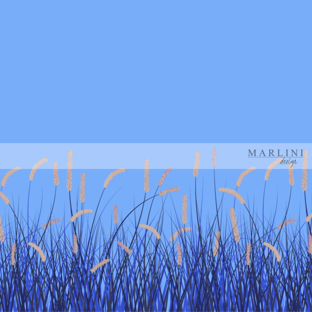 Marlini Wavy Grass Blue Border Print