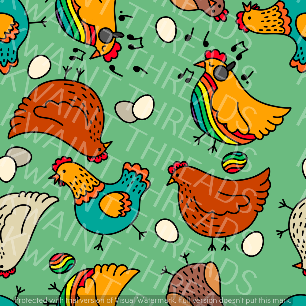 Fabric Mama Funky Chicken Green Fabric On Demand Pre Order