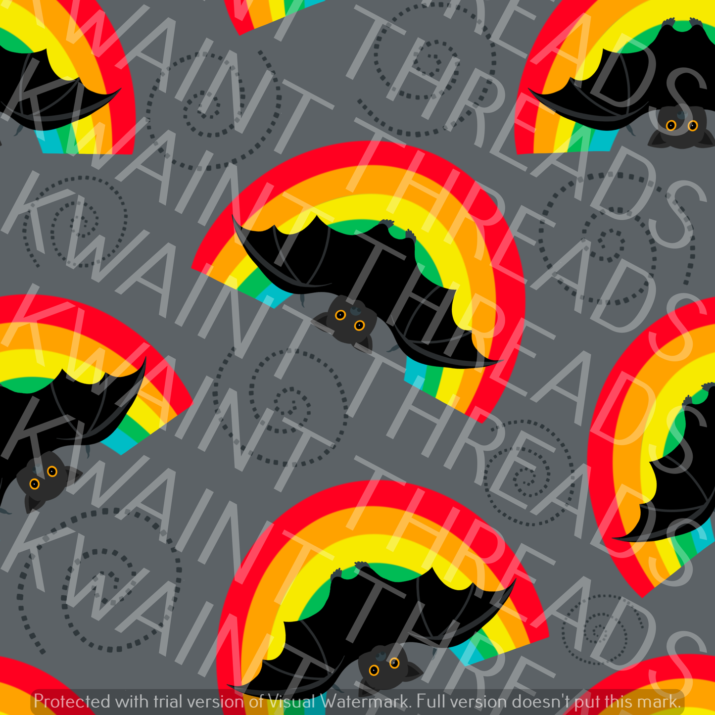 Fabric Mama Hanging Around Rainbow Bats Fabric On Demand Pr
