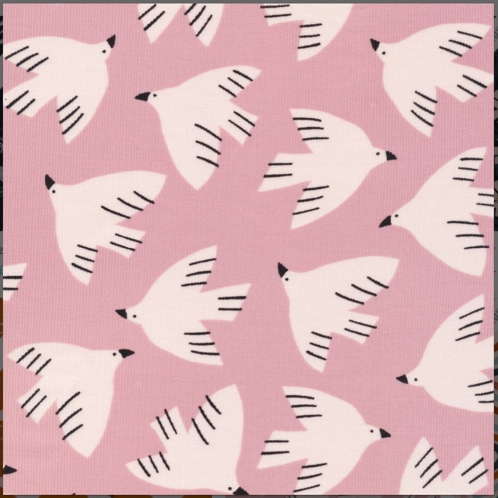 Cloud 9 Glide Pink Birds Organic Corduroy Easy Weekend Betsy Siber