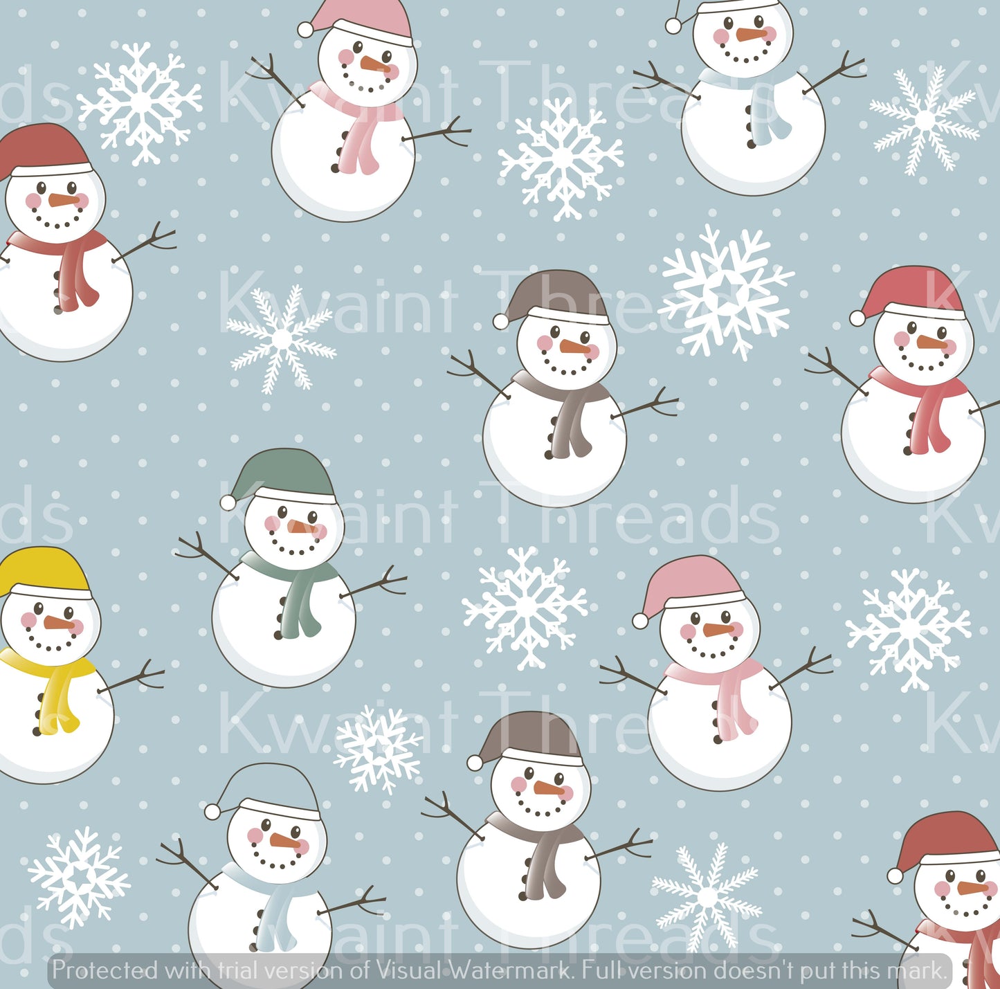 Kwaint Christmas Snowmen Preorder On Demand Printed Fabric