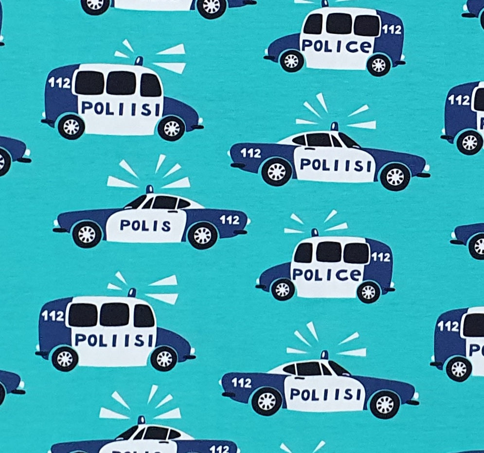 PaaPii Police Cars Turquoise Organic Cotton Lycra