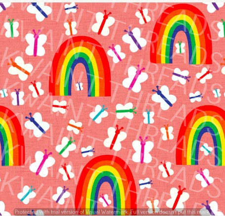Fabric Mama Butterflies and Rainbows Red Fabric On Demand Pre Order