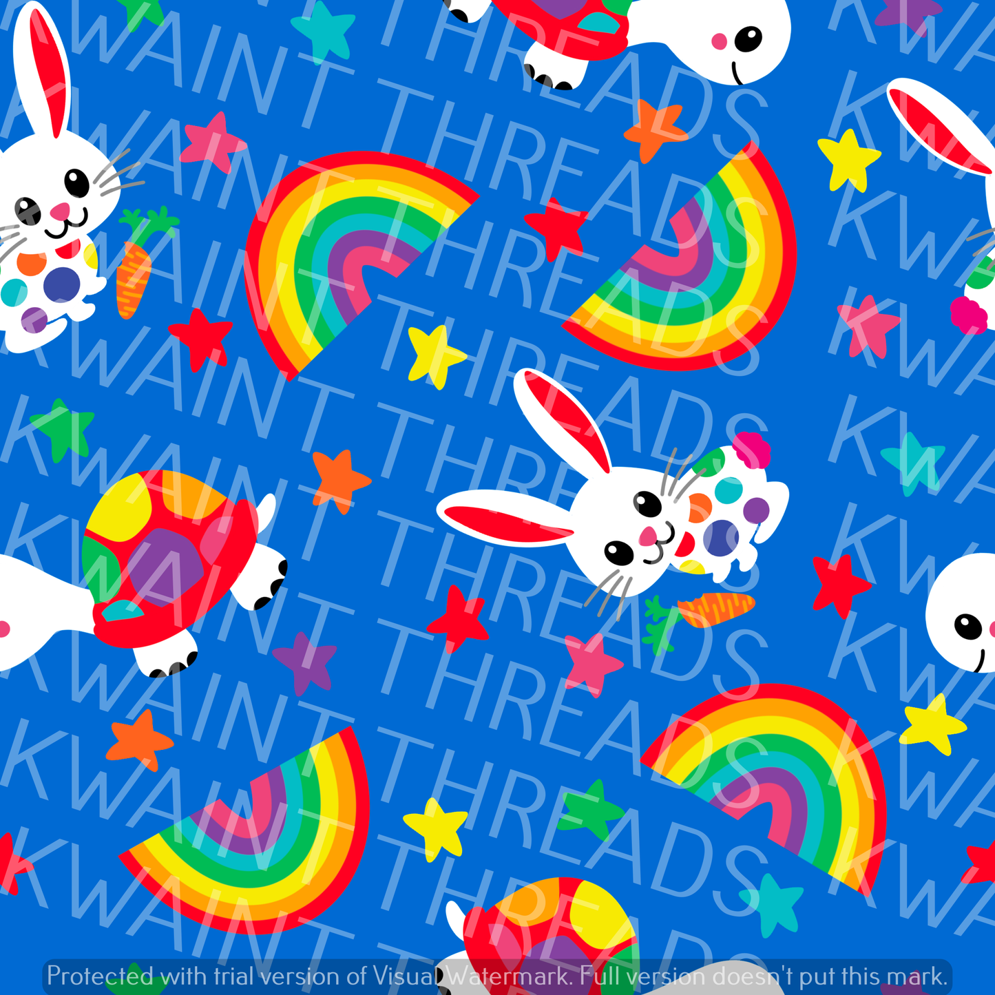 Fabric Mama Race to the Rainbow Bunny Fabric On Demand Pre Order