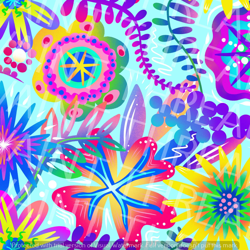 Karly Art Psychadelic Flowers Blue Fabric On Demand Pre Order