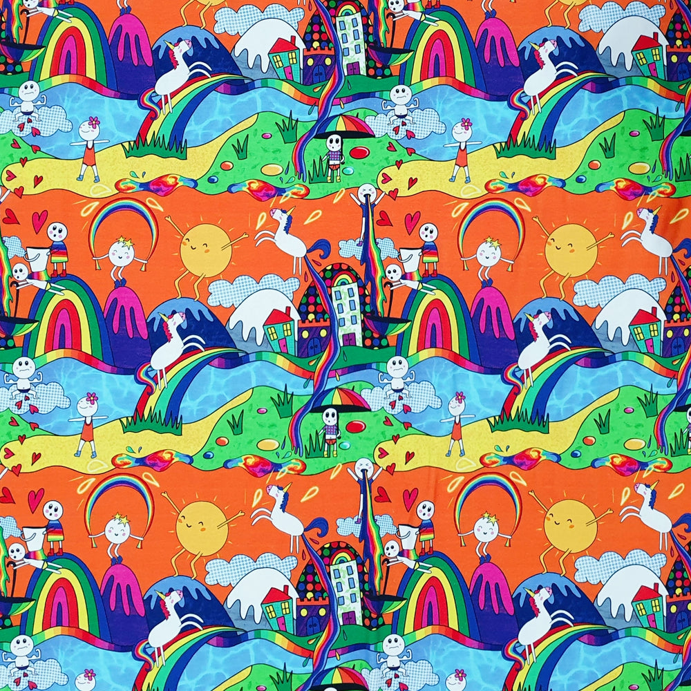 Juels Rainbow Wonderland Organic Cotton Lycra Jersey Multicoloured Knit Fabric