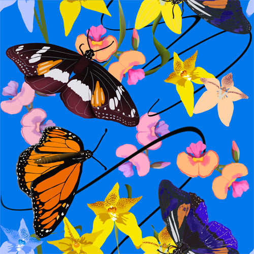 Colour Me Crazy Butterflies Bright Blue Artist Print Debbie Holden 220gsm