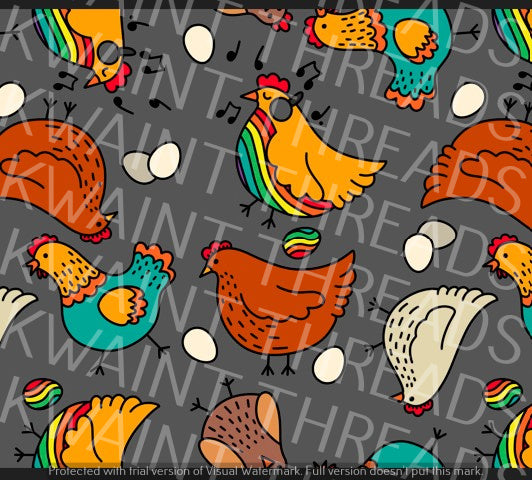 Fabric Mama Funky Chicken Grey Fabric On Demand Pre Order
