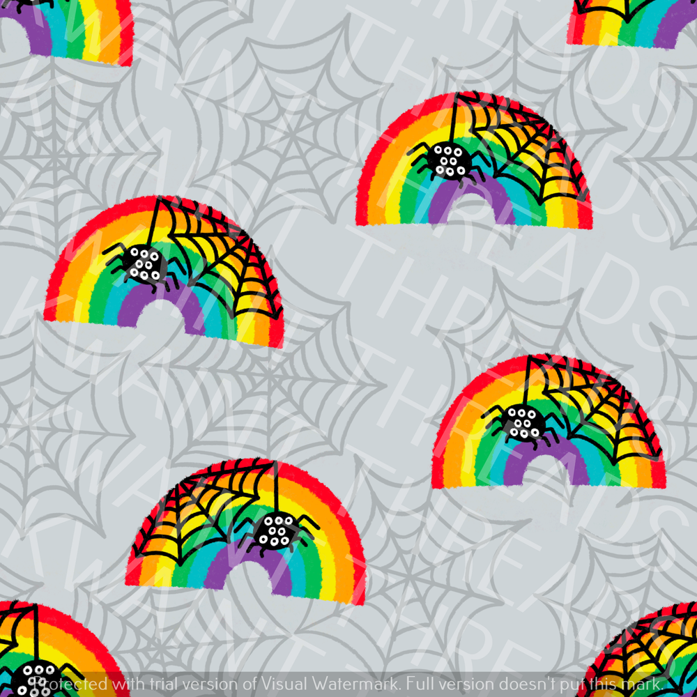 Fabric Mama Incy Wincy Rainbow Spider Halloween Fabric On Demand Pre Order