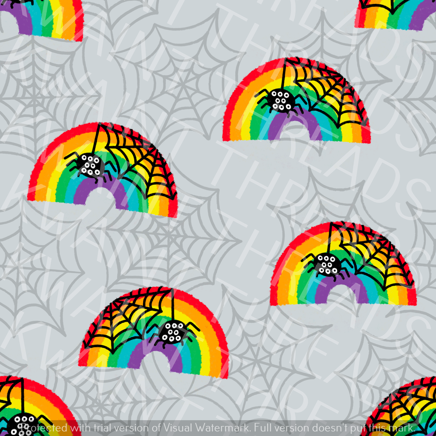 Fabric Mama Incy Wincy Rainbow Spider Halloween Fabric On Demand Pre Order