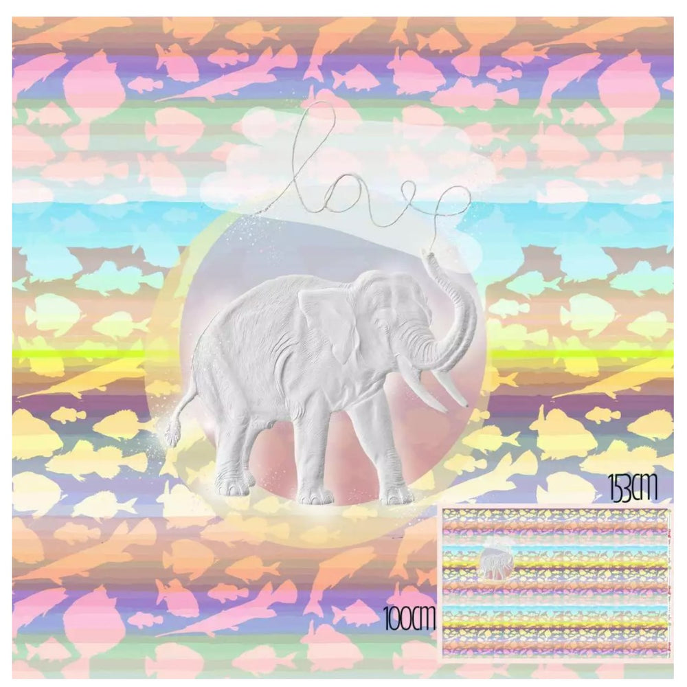 Lillestoff Gentle Elephant Rainbow Organic Cotton Lycra Jersey Knit Fabric