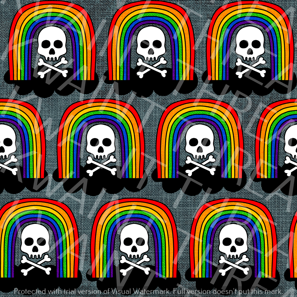 Fabric Mama Skellybow Rainbow Skull and Crossbones Fabric On Demand Pre Order